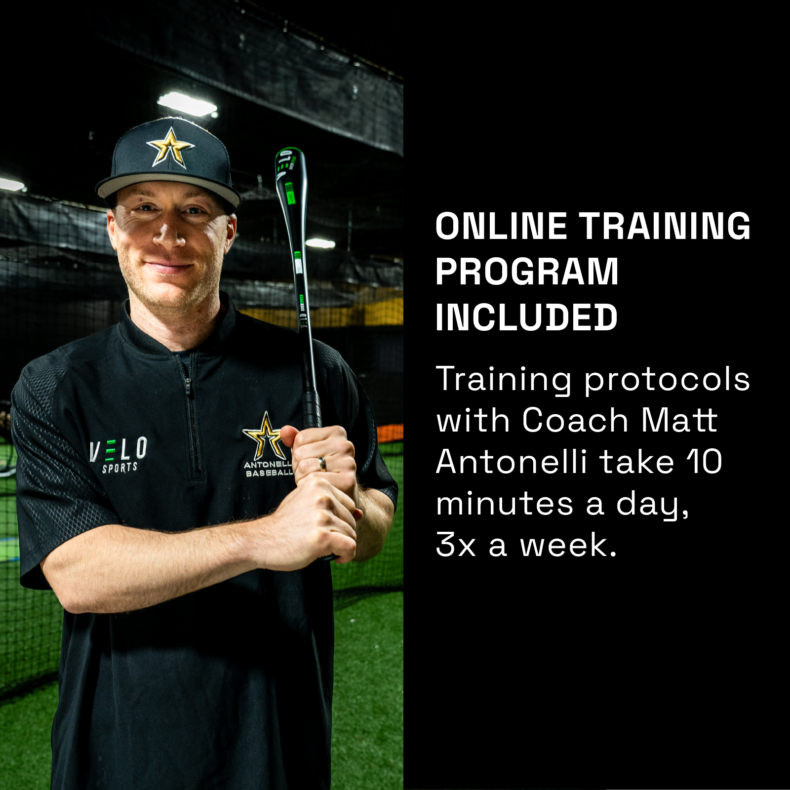VELO Sport ambassador Matt Antonelli posing with VELO Overpeed PRO training bat