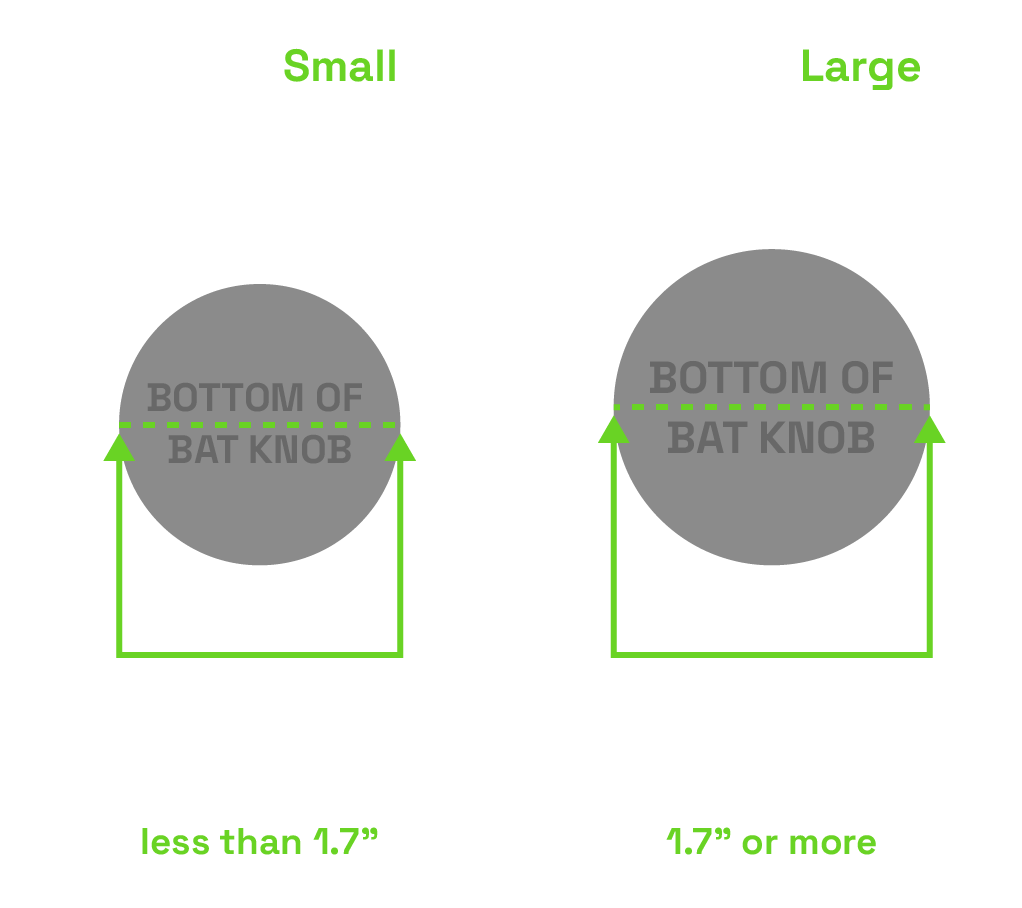 Baseball bat knob graphic depicting how to measure bat knob for proper VELO Puck size